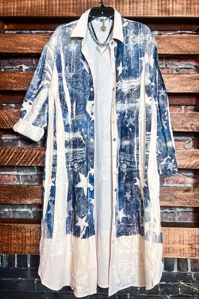 STARS ON WAY LACE JACKET OVERSIZED IN BEIGE & DENIM