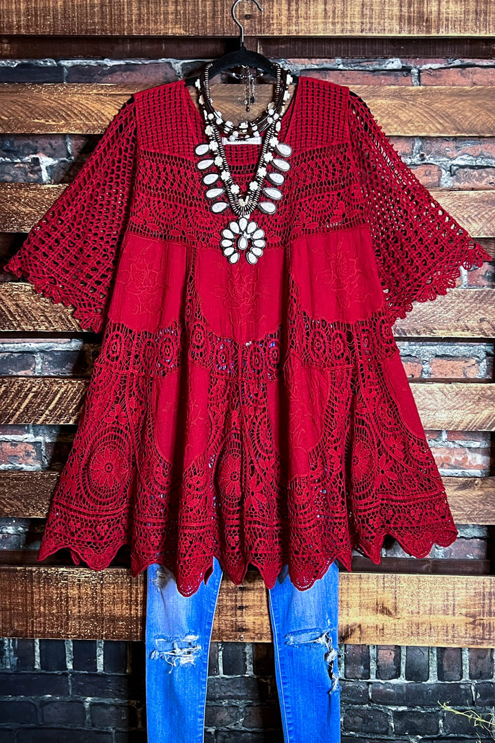 GRACEFUL BEAUTY 100% COTTON CROCHET LACE - RED RUBY