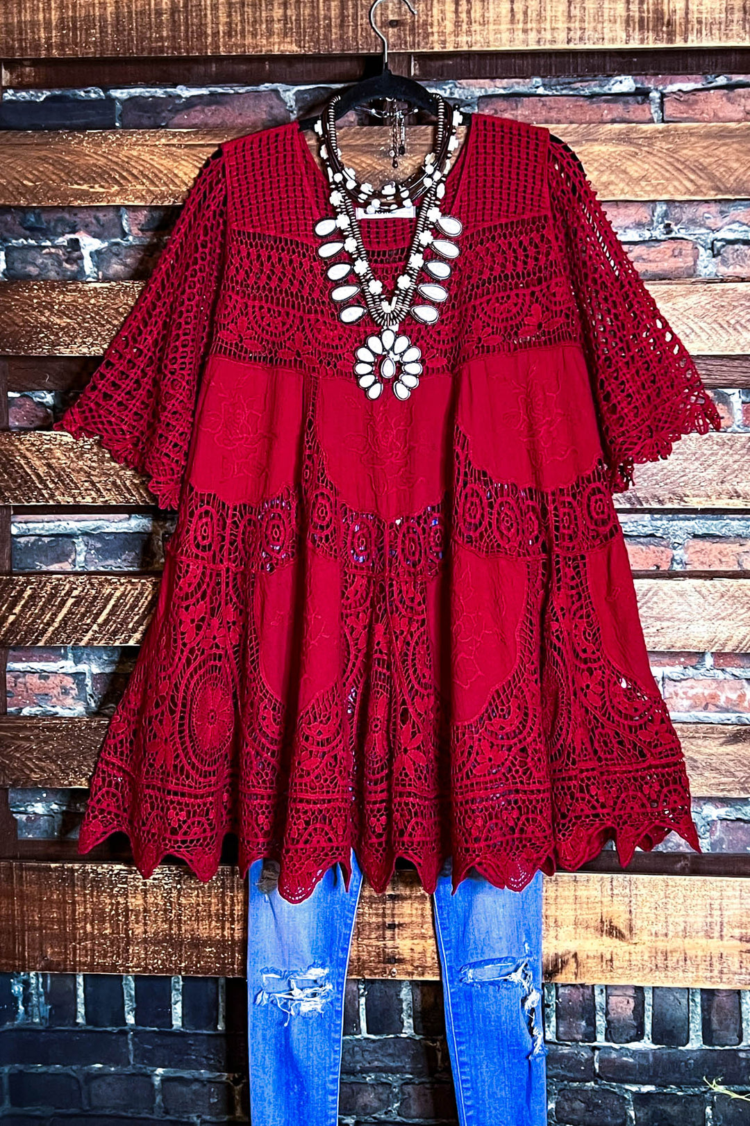 GRACEFUL BEAUTY 100% COTTON CROCHET LACE - RED RUBY