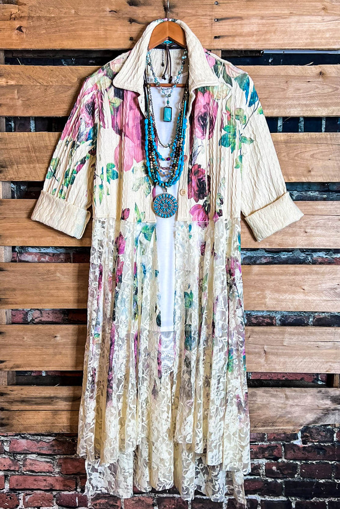 MAGNOLIA BLOSSOM LACE JACKET CARDIGAN IN BEIGE & MULTI-COLOR