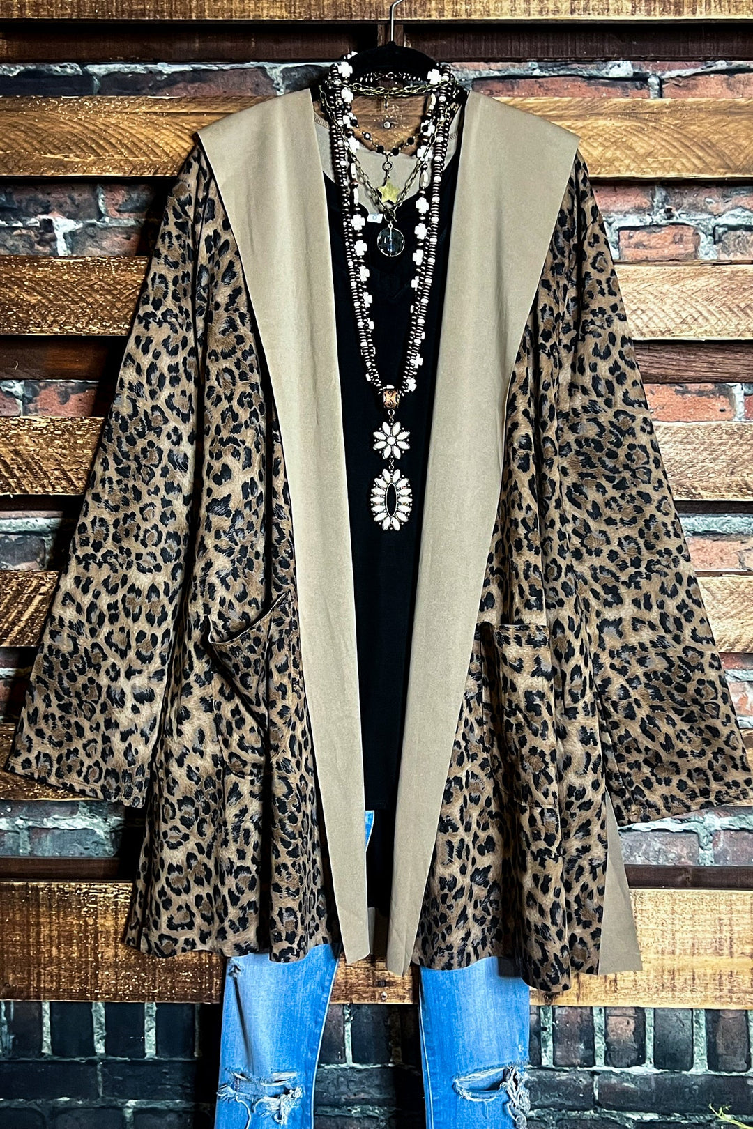 PLUS SIZE LEOPARD JACKET HOODIE PATCHED POCKETS---------SALE