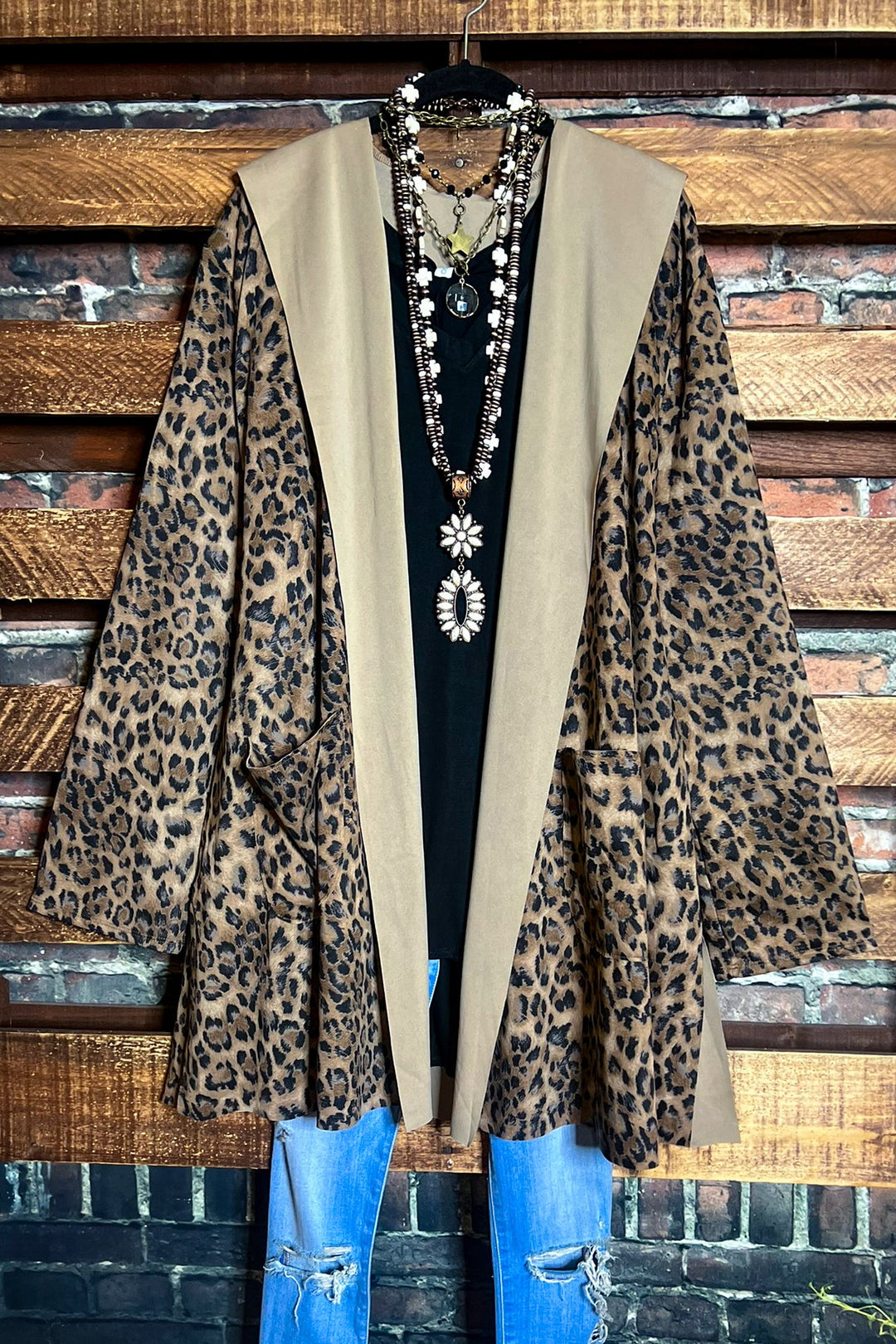 PLUS SIZE LEOPARD JACKET HOODIE PATCHED POCKETS---------SALE