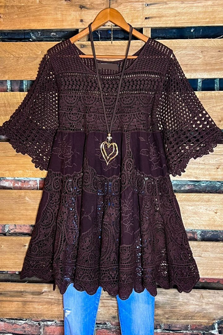GRACEFUL BEAUTY BROWN 100% COTTON CROCHET TUNIC