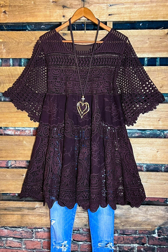 A FAIRYTALE CROCHET 100% COTTON BROWN CROCHET TUNIC