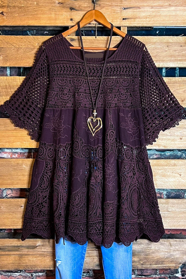 GRACEFUL BEAUTY BROWN 100% COTTON CROCHET TUNIC