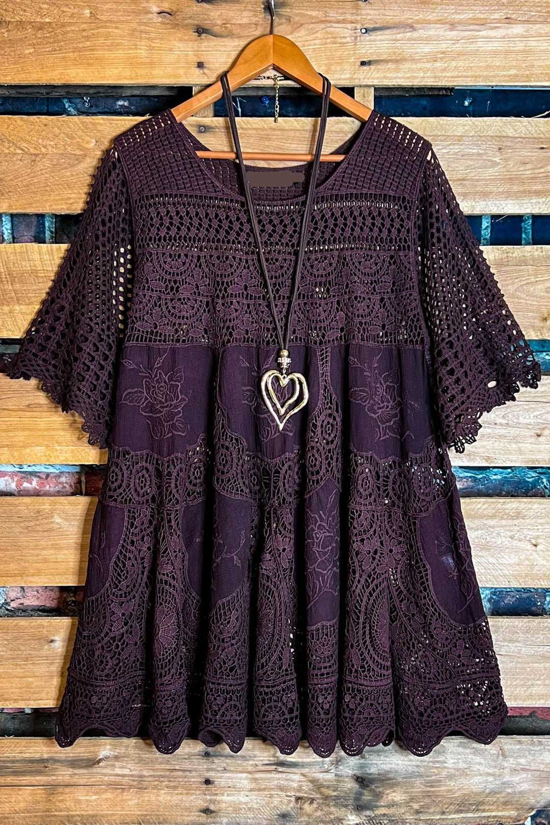 GRACEFUL BEAUTY BROWN 100% COTTON CROCHET TUNIC