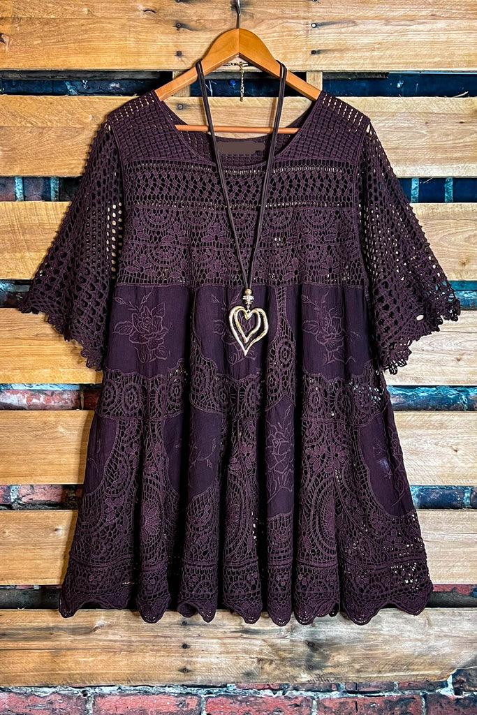 A FAIRYTALE CROCHET 100% COTTON BROWN CROCHET TUNIC