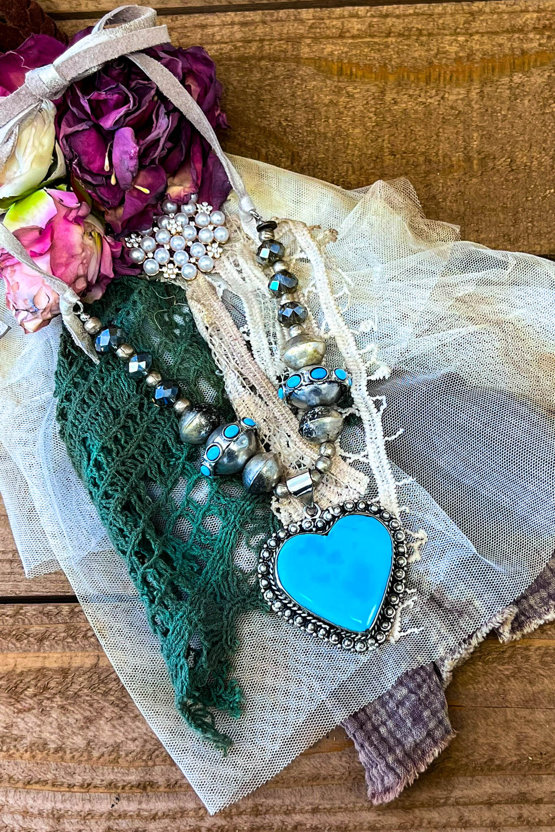 Fairytale Heart Blue Sky Natural Stone Necklace