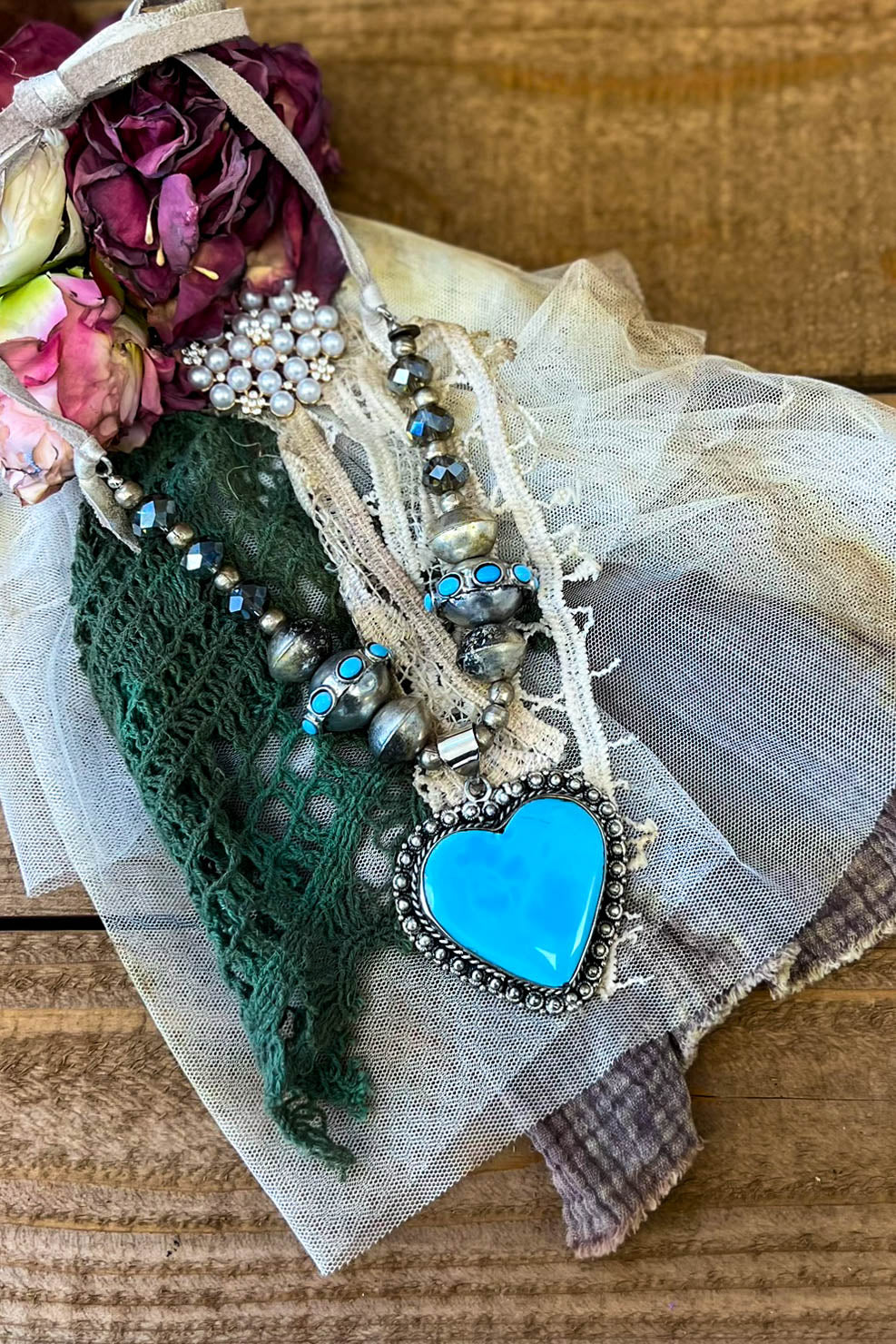 Fairytale Heart Blue Sky Natural Stone Necklace