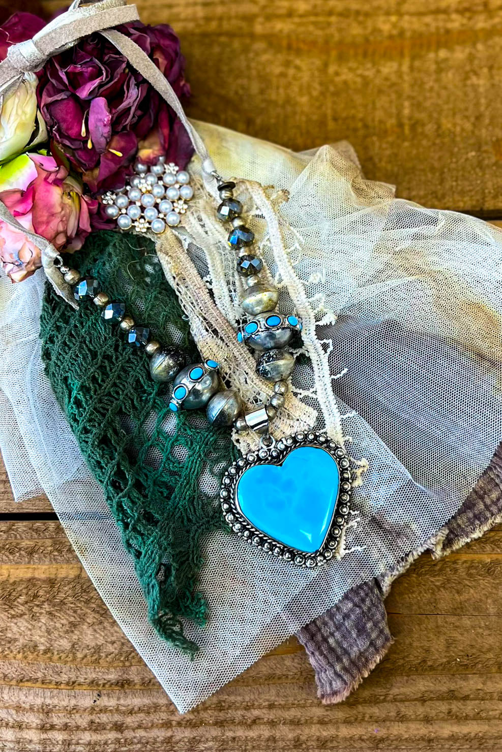 Fairytale Heart Blue Sky Natural Stone Necklace