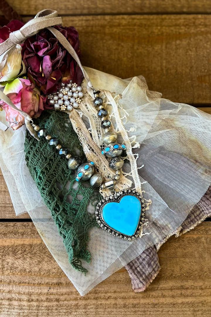 Fairytale Heart Blue Sky Natural Stone Necklace