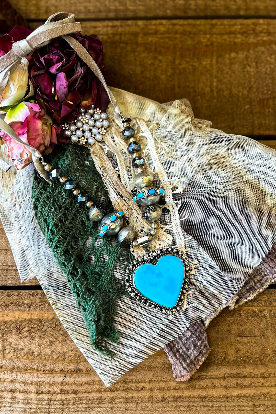 Fairytale Heart Blue Sky Natural Stone Necklace
