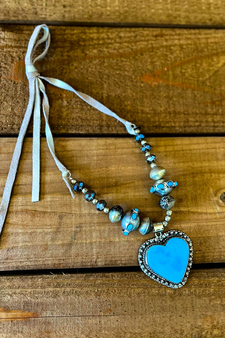 Fairytale Heart Blue Sky Natural Stone Necklace