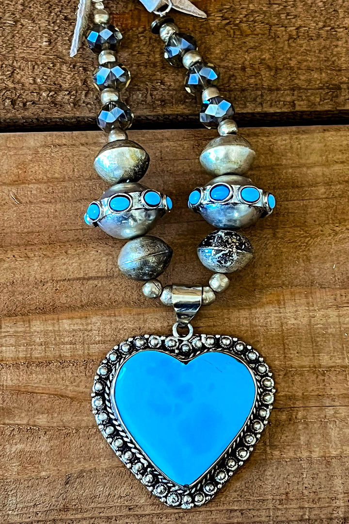 Fairytale Heart Blue Sky Natural Stone Necklace
