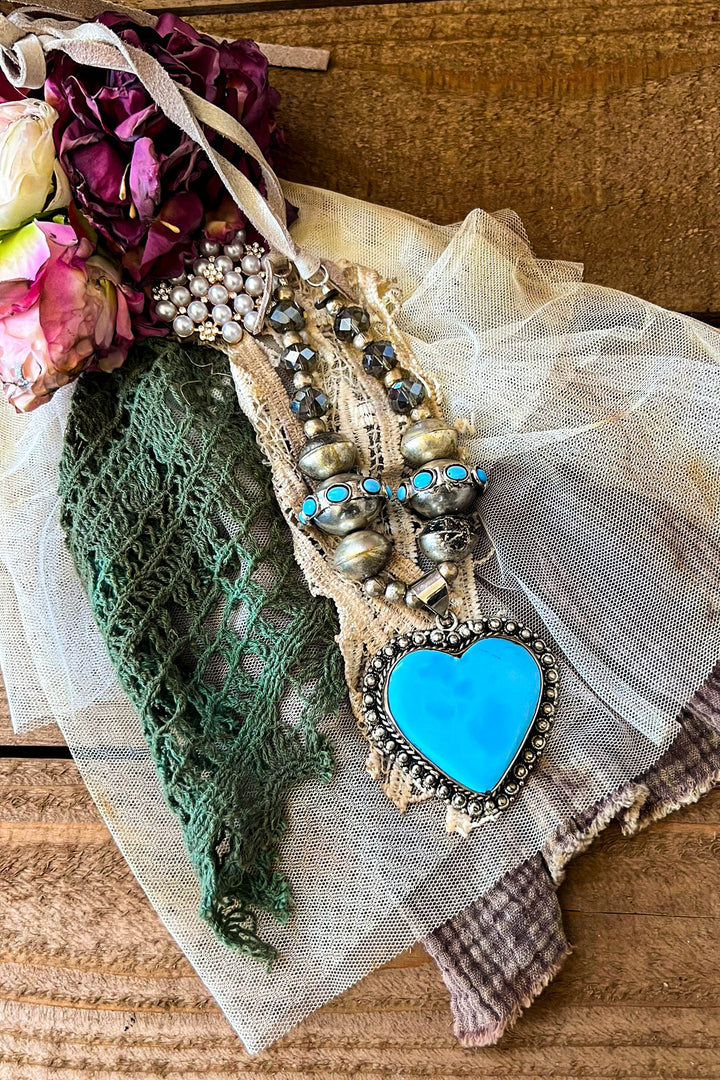 Fairytale Heart Blue Sky Natural Stone Necklace