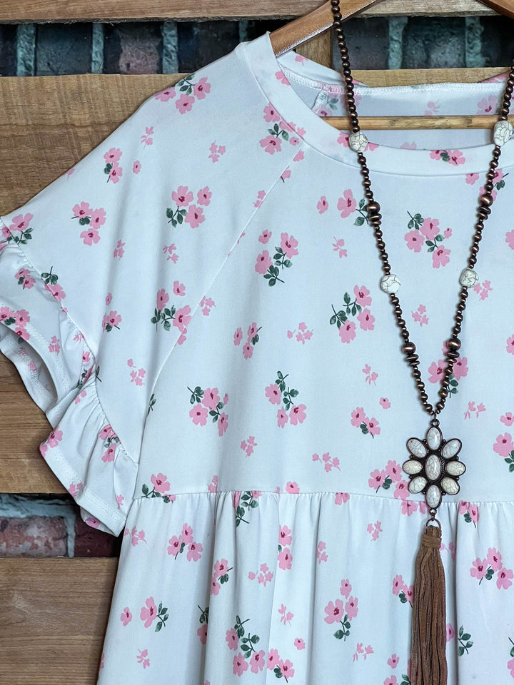 Blooming Love  White Floral Babydoll Top