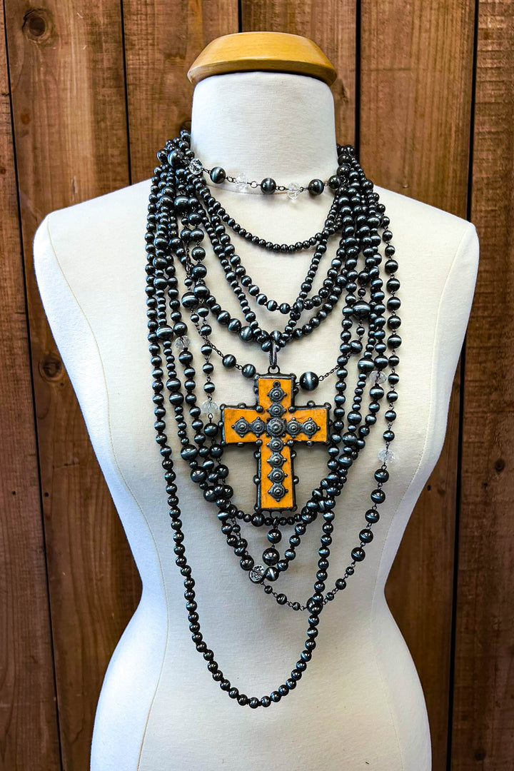 Layers of Love Natural Stone Cross Necklace