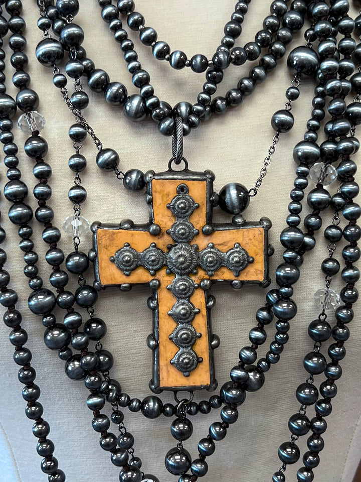 Layers of Love Natural Stone Cross Necklace