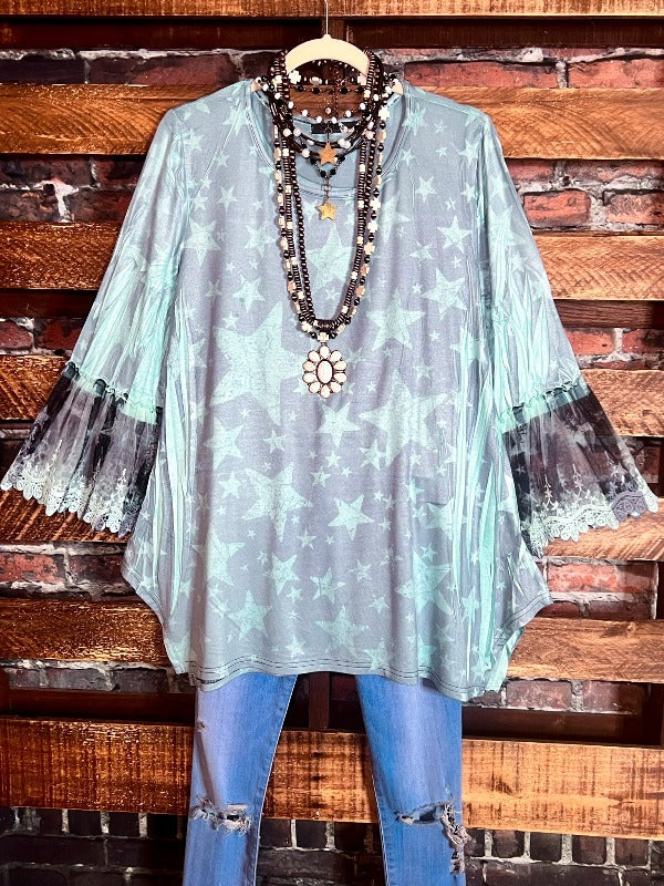 A SKY FULL OF STARS LACE SLEEVE TUNIC IN MINT