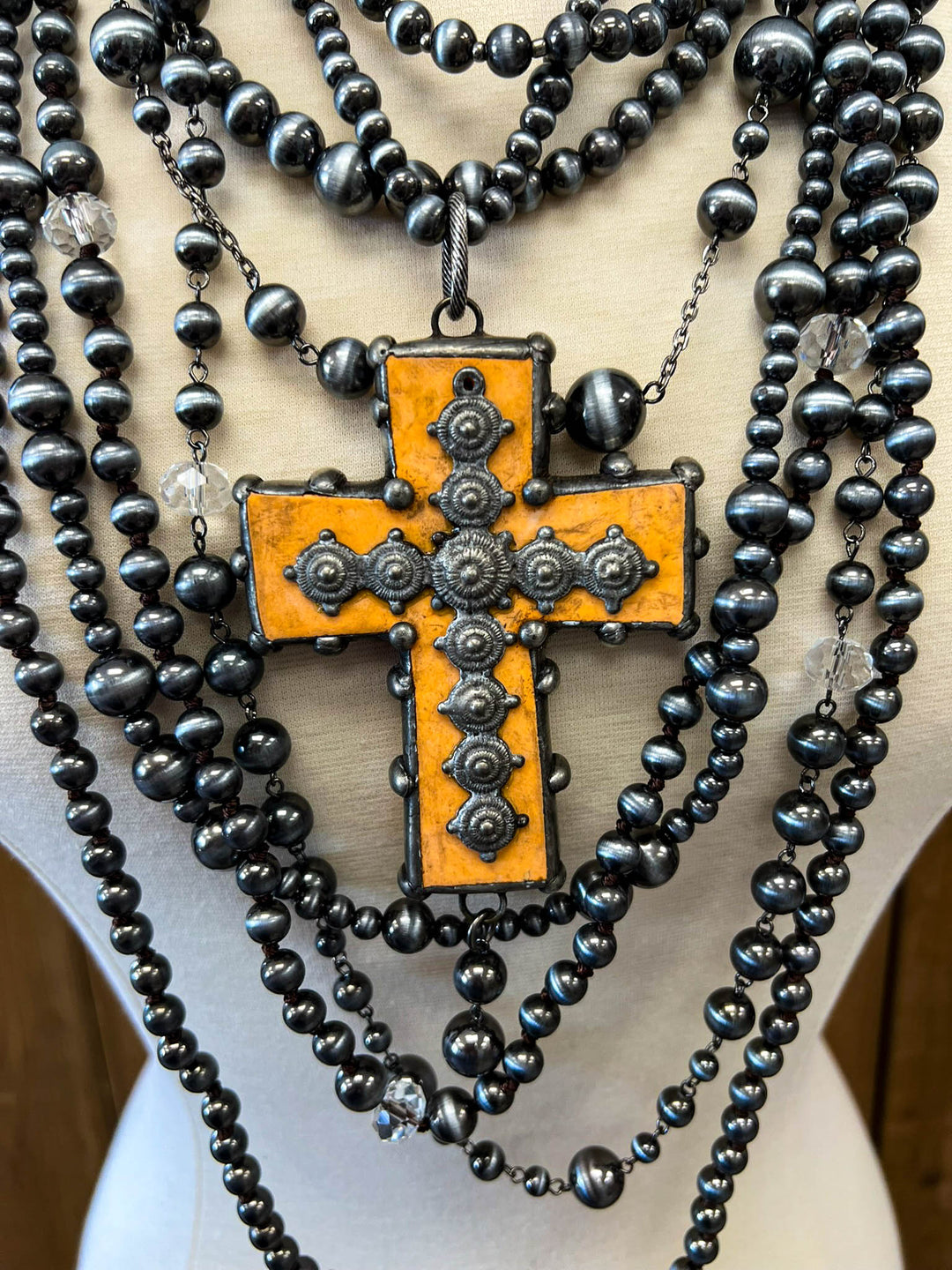 Layers of Love Natural Stone Cross Necklace