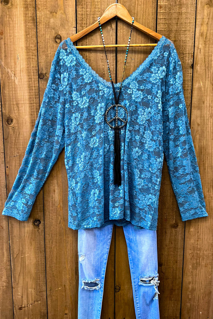Sweet Vintage Essentials Lace Top - Blue