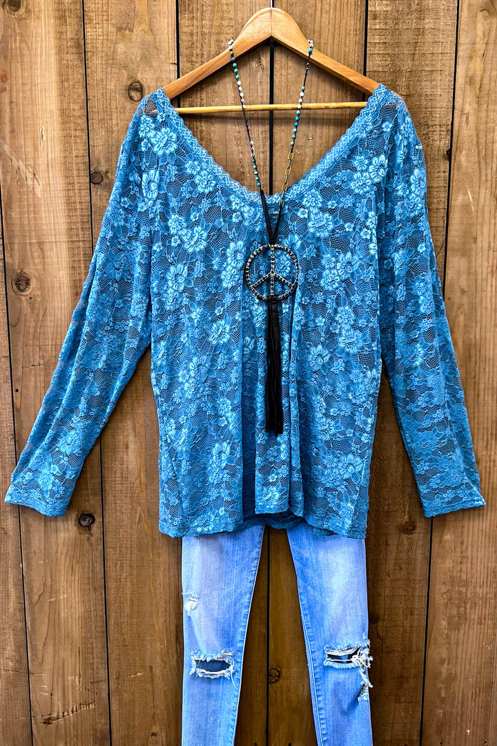 Sweet Vintage Essentials Lace Top - Blue