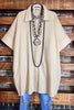 NATURAL BEAUTY LINEN KHAKI OVERSIZED TIMELESS SHIRT DRESS