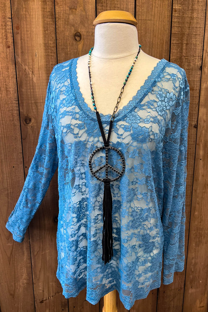 Sweet Vintage Essentials Lace Top - Blue