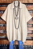 NATURAL BEAUTY LINEN KHAKI OVERSIZED TIMELESS SHIRT DRESS