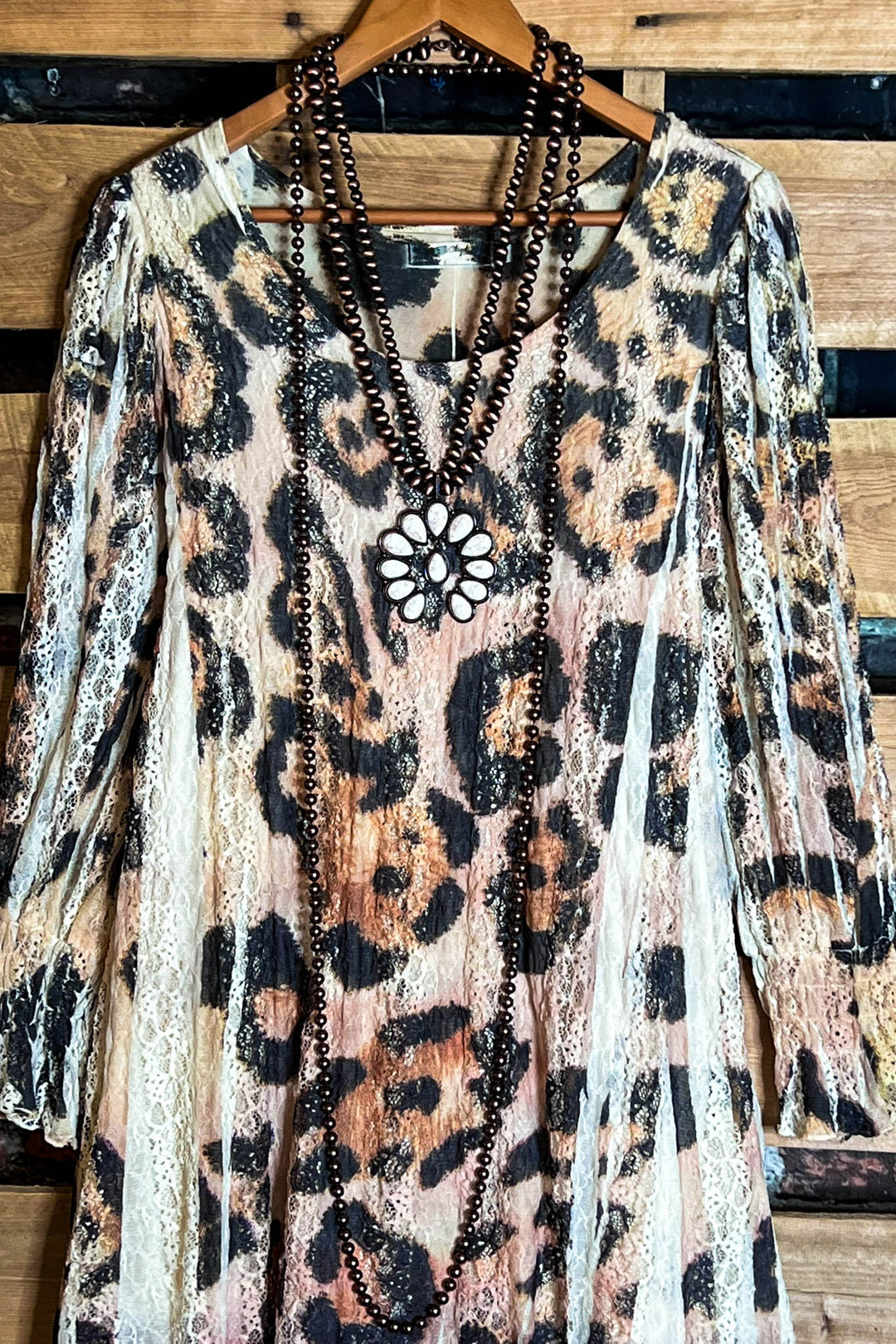 UNFORGETTABLE CHARM FAB. LEOPARD LACE  DRESS TUNIC