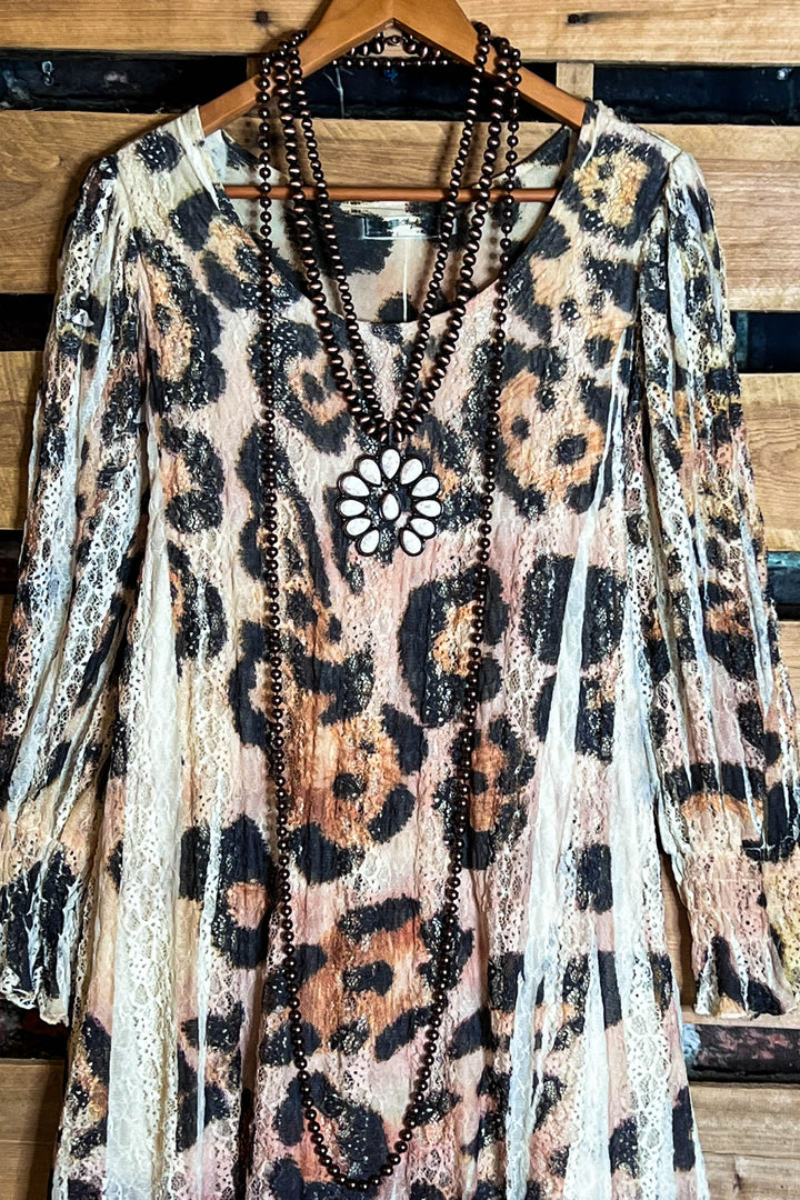 UNFORGETTABLE CHARM FAB. LEOPARD LACE  DRESS TUNIC