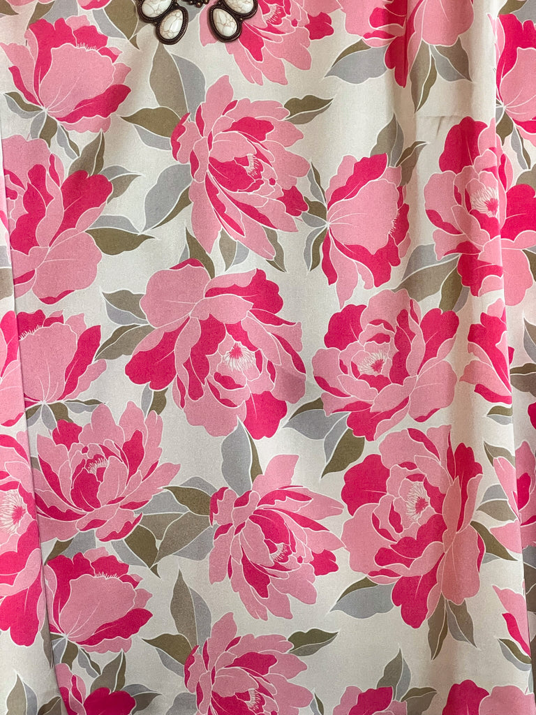 ABSOLUTELY UNFORGETTABLE SATIN SILK FLORAL BLOUSE IN MULTI-COLOR