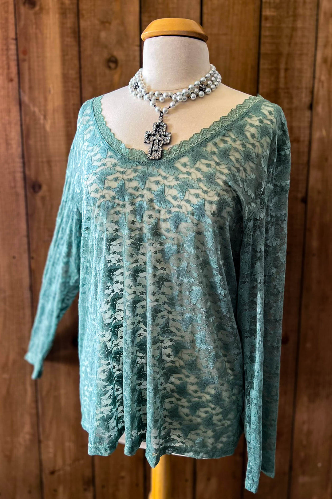 Sweet Vintage Essentials Lace Top - Sage