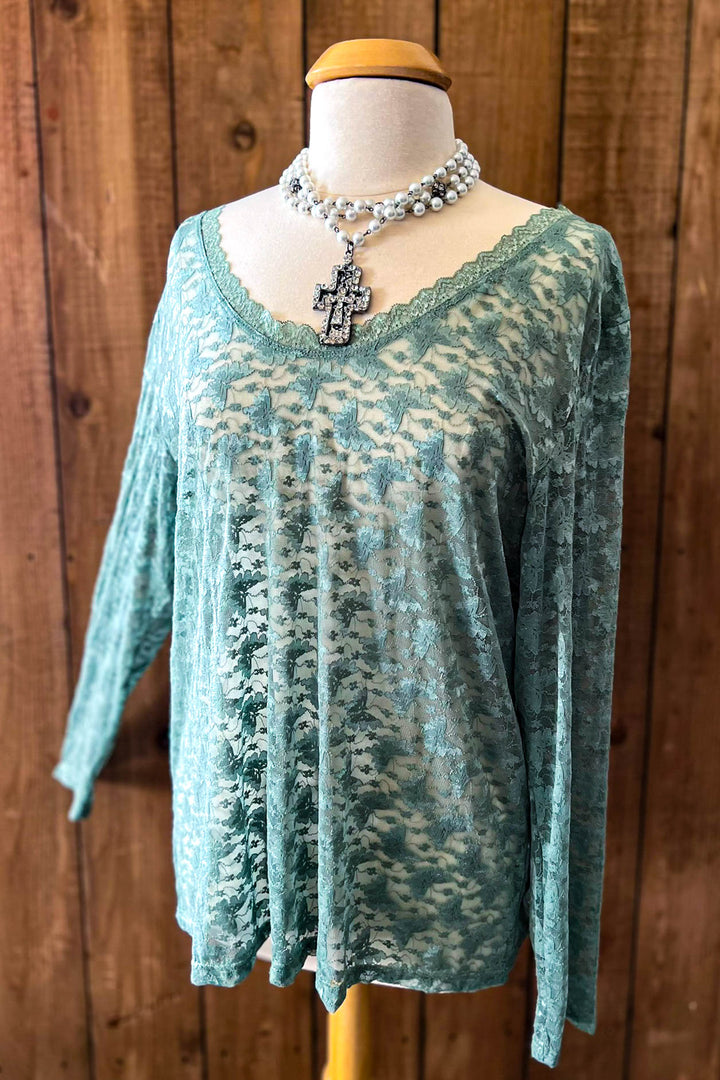 Sweet Vintage Essentials Lace Top - Sage