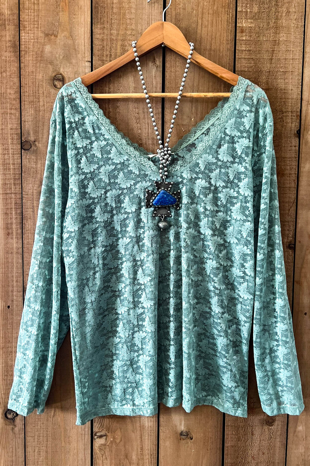 Sweet Vintage Essentials Lace Top - Sage
