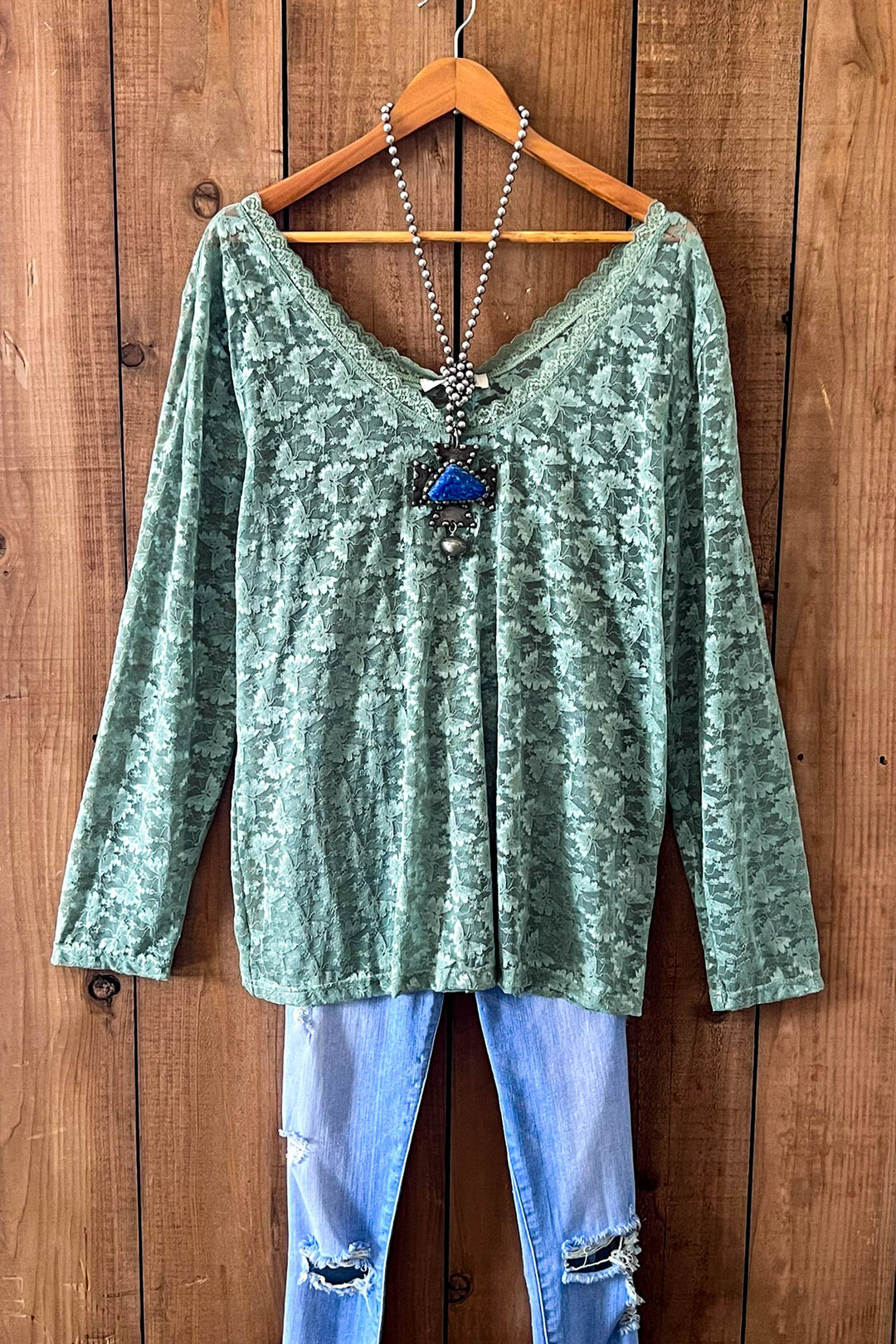 Sweet Vintage Essentials Lace Top - Sage