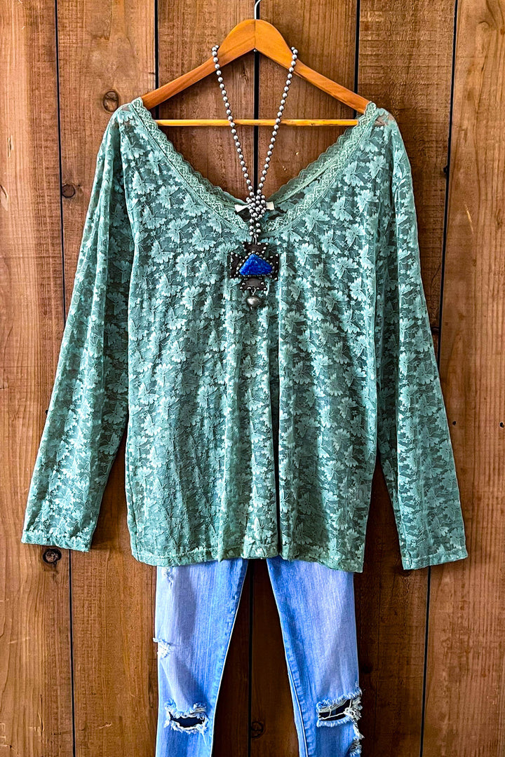 Sweet Vintage Essentials Lace Top - Sage