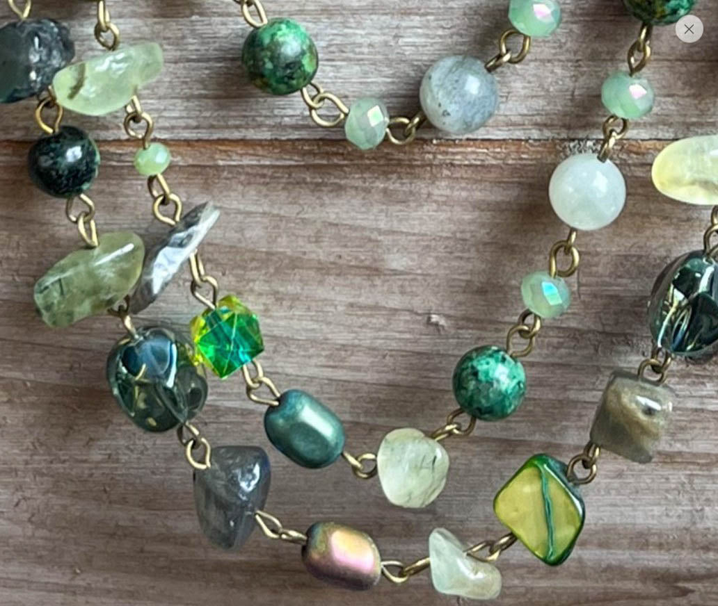Forest Energy Natural Stone Layered Necklace In Green Tones