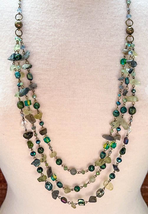 Free Soul Natural Stone Wisdom Energy Layered Necklace In Green Tones