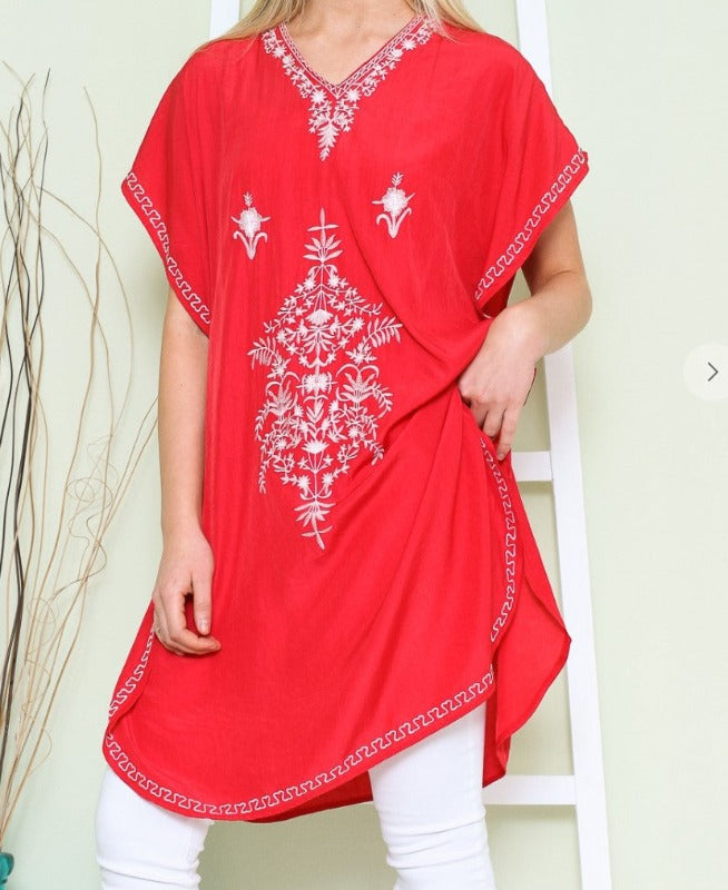 FEEL FREE EMBROIDERED TUNIC IN RED