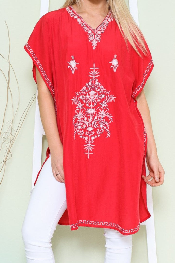 FEEL FREE EMBROIDERED TUNIC IN RED