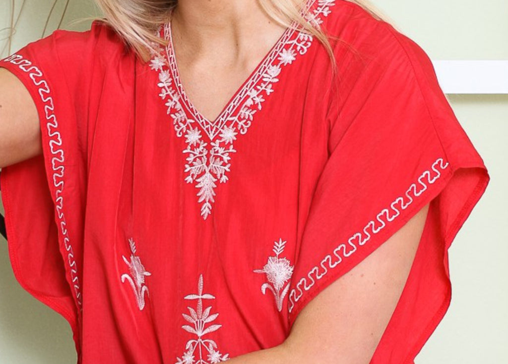 FEEL FREE EMBROIDERED TUNIC IN RED