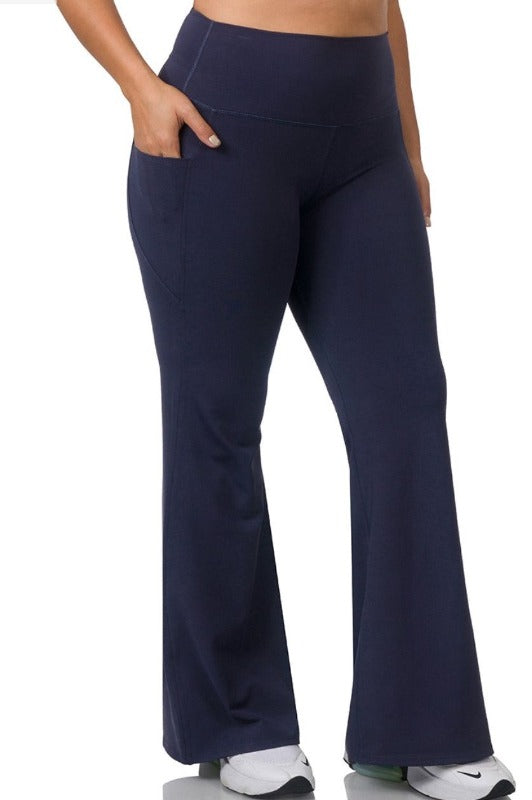 YOGA PANTS LEGGINGS PLUS SIZE WIDE WAISTBAND IN NAVY