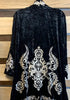 TIMELESS BEAUTY LUX VELVET EMBROIDERED KIMONO IN BLACK