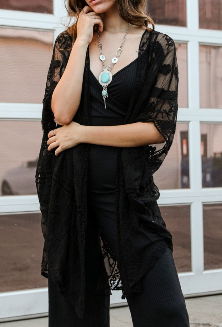 You're My Dream Lace Black Duster Kimono