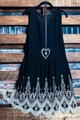 SECRET LOVE TATTOO EMBROIDERY BLACK SLIP EXTENDER DRESS