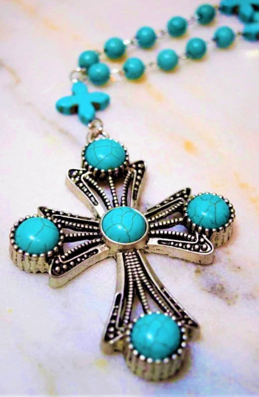 IT'S SO MYSTICAL VICTORIAN CROSS NECKLACE IN TURQUOISE