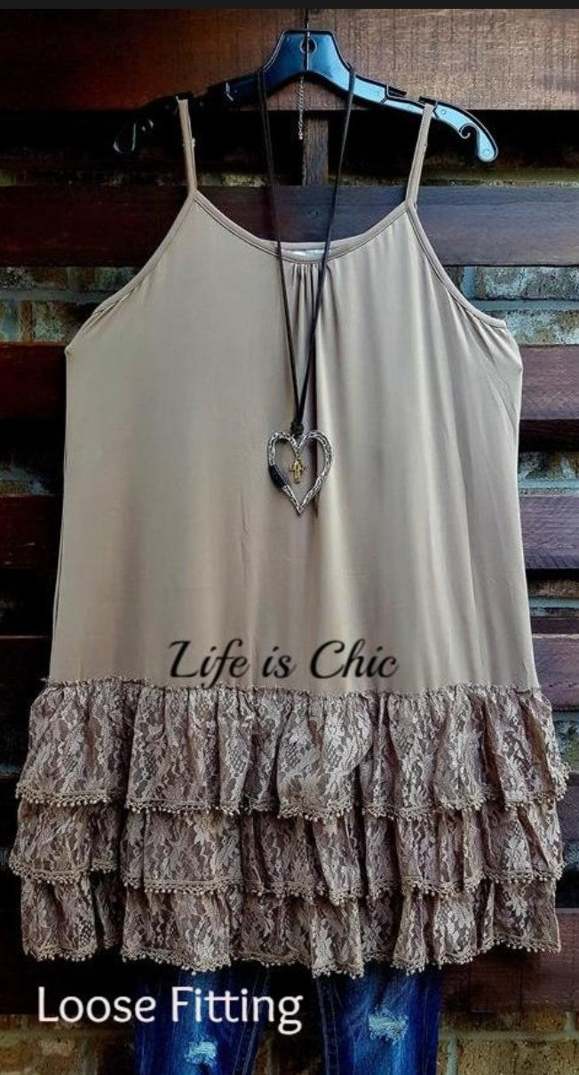 6-10 SIZE INSPIRED BY YOU LACE LYCRA EXTENDER SLIP DRESS IN MOCHA-----SALE