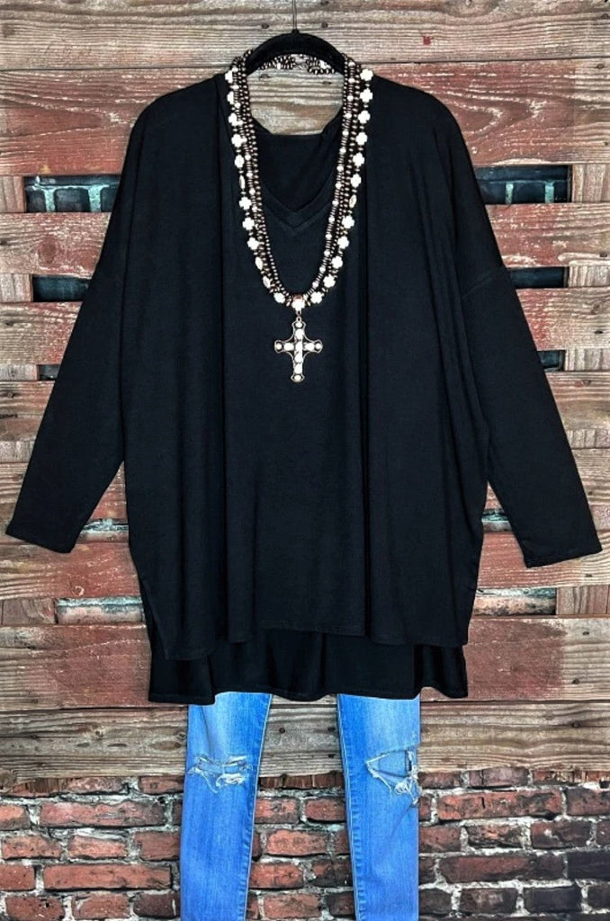 FOREVER PERFECTLY SIMPLE BLACK OVERSIZED T-TUNIC