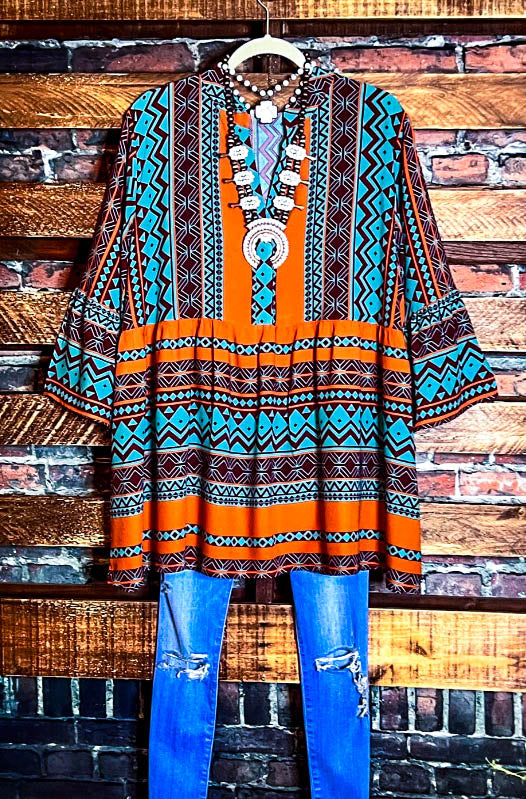 SANTA FE WONDERFUL BROWN & TURQUOISE TUNIC